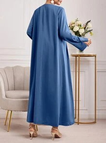 Al Najma Mujeres Solid Color Button Decor manga larga árabe Robe