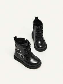 Botas elegante brillante con patrón de corazón princesa de niños - Negro - Ver 8