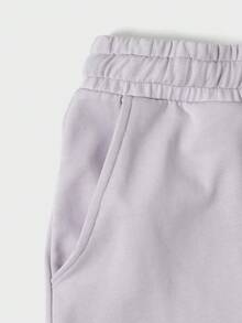 RueChic Hombres Shorts con parche de letra de cintura con cordón - Morado - Ver 3