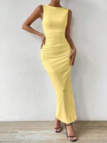 Zolique 女士无袖褶皱连衣裙 - 黃色 - 查看 1