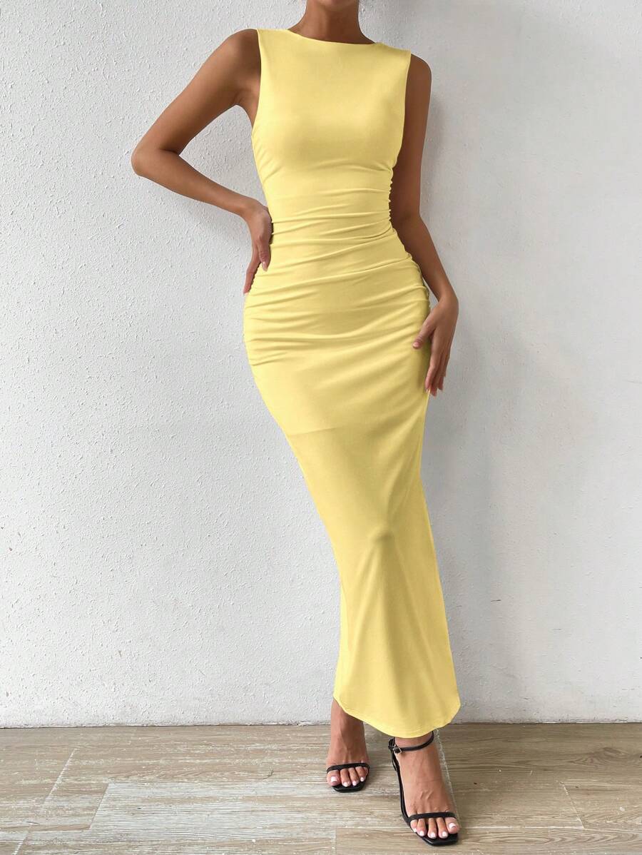 Zolique 女士无袖褶皱连衣裙 - 黃色 - 查看 1