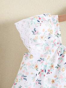 SHEIN 夏季少女休閒花卉印花與蕾絲拼接洋裝 - 彩色 - 查看 5