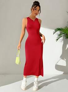 SHEIN EZwear Women Sleeveless Backless Dress With High Side Slit