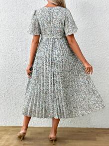 SHEIN Fashionable Printing Pleated Maternity Dress - Blue - View 2