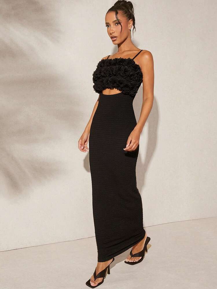 Floral Applique Bust Cut Out Dress