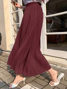 DAZY Falda midi plisada de unicolor para mujer para primavera/verano, con volantes, ropa de vuelta al colegio