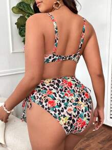 SHEIN Swim Curve Summer Beach Plus Size Random Printed Underwire Bra & Bikini Set Bottom Separates Bikini Set, 2pcs/Set - Multicolor - View 2