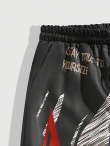 ROMWE MEN Grunge Punk Men Face & Star Printed Drawstring Waist Long Pants For Spring And Autumn - Multicolor - View 4