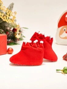 Bébé Fille Bottes Plates Noël À Thème Mignon Design Couronne Anti-Dérapant - Rouge - Voir 6