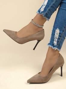 女士高跟鞋 2024 新款尖头鞋 高跟鞋 细跟低鞋面鞋 - 卡其色 - 查看 1