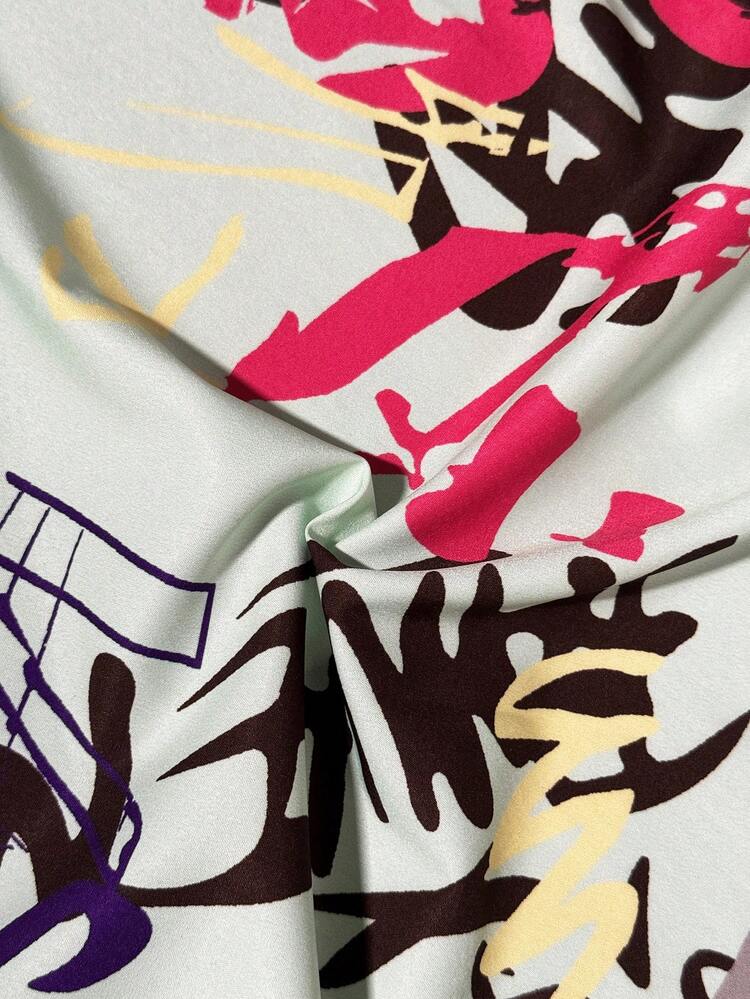 Letter Graffiti Print Inverted Triangle Side Strap Shirt