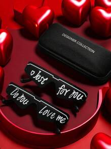 2 chiếc kính dự tiệc cưới, kính trang trí thu nhỏ thiết kế cho cặp đôi có dây đeo kính, đạo cụ cầu hôn "Anh có yêu em không? Có, em yêu" , bộ kính dự tiệc thời trang cho cặp đôi ngày lễ tình nhân - màu đen - Xem 1