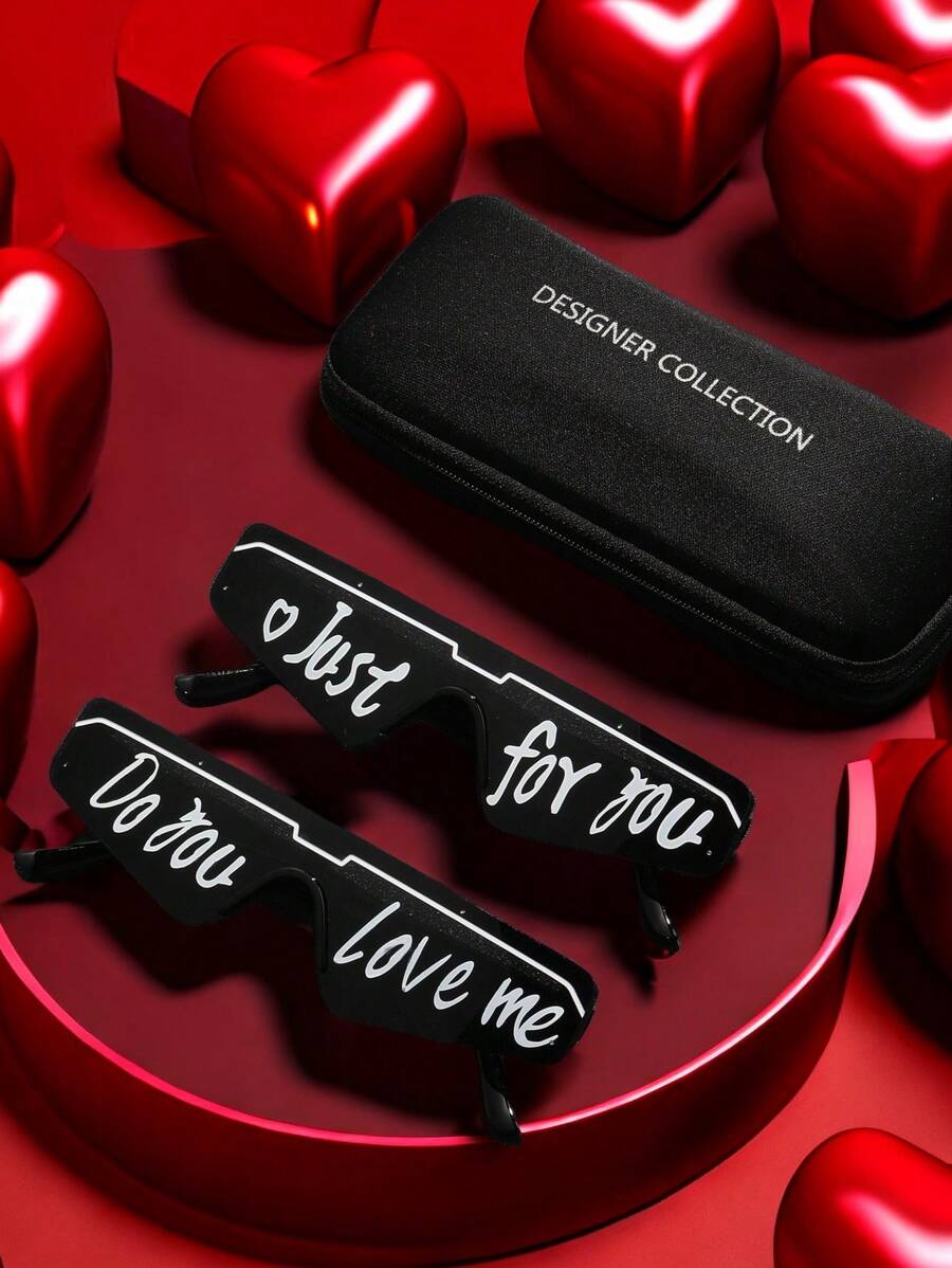 2 chiếc kính dự tiệc cưới, kính trang trí thu nhỏ thiết kế cho cặp đôi có dây đeo kính, đạo cụ cầu hôn "Anh có yêu em không? Có, em yêu" , bộ kính dự tiệc thời trang cho cặp đôi ngày lễ tình nhân - màu đen - Xem 1