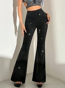 EgrlEra 女士时尚闪亮喇叭裤 Y2K 服装 - 黑色 - 查看 5