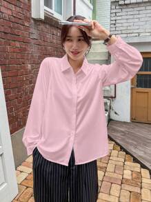 DAZY Business Casual Style Solid Color Collared Fitted Long Sleeve Blouse For Women,Long Sleeve Tops Summer