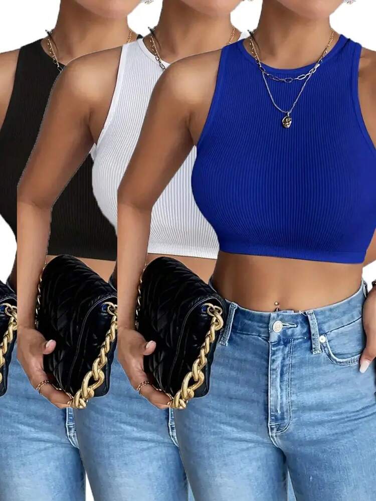 Ladies' Solid Slim Fit Cropped Tank Top Suitable For Summer, Going Out Top