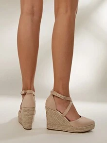 Zapatos de mujer con plataforma de cuerda trenzada hueca color albaricoque y suela gruesa - Albaricoque - Ver 5