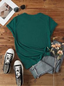 INAWLY Tree And Moon Print Short Sleeve T-Shirt For Summer Graphic Tees Women Tops - Green - View 2