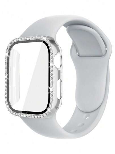 Conjunto compatible con Apple Watch de correa y funda de moda, deportiva, suave y cómoda con hebilla de remache de silicona + funda antiarañazos y resistente a golpes con cristal templado integrada compatible con Apple Watch de 38/40/41/42/44/45/46/49mm. Correa y funda de repuesto compatible con Apple Watch Series Ultra/11/10/9/8/7/6/5/4/3/SE para mujer