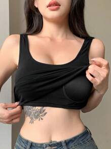 DAZY Damen Sommer einfarbiges Alles-passend Trägerhemd mit eingebauter Bra Polsterung Ganzjahres Trägershirt, Kleidung für den Schulanfang