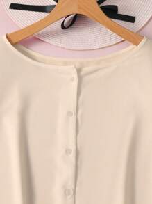 SHEIN Unity Plus Size Solid Color Bubble Sleeve Button-Front Shirt - Apricot - View 4