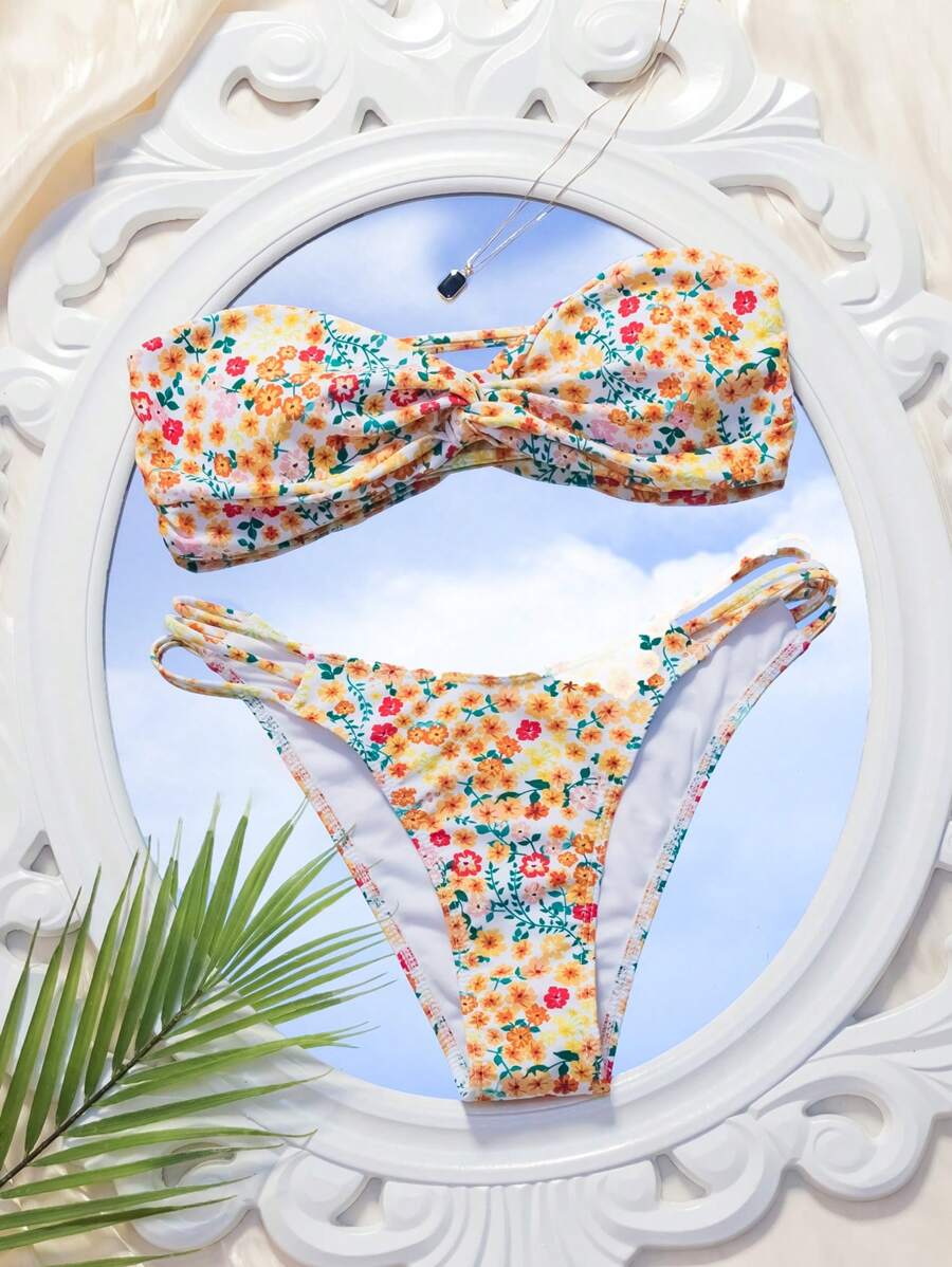 Swim Mod Women Bikini Sets Memutar Plants bunga ditsy All Over Print Lucu - MultiWarna - View 1