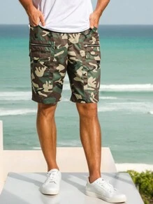 Men's Camouflage Multi-Functional Pocket Work Shorts - Army Green - View 1