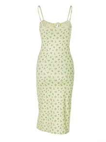 Women's Fashionable Elegant Printed Fitted French Style Dress, Suitable For Spring/Summer Party, Nightlife, And Vacation - Yellow - View 3