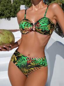 SHEIN Swim Bộ bikini in hình nhiệt đới dành cho nữ đi biển mùa hè - Nhiều màu - Xem 3