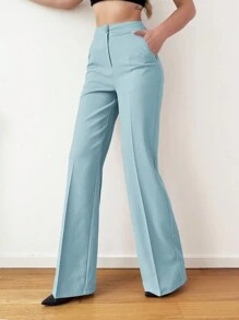 EURMUSE Solid Slant Pocket Straight Leg Suit Trousers - Grey - View 4