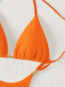 SHEIN Swim Conjunto de bikini separado de unicolor con cuello de halter simple para mujer en la playa de verano - Naranja - Ver 5