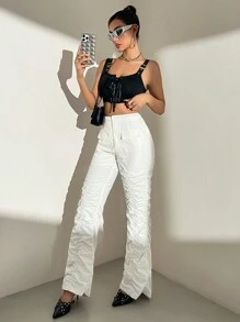SHEIN Unity Pantalones plisados de moda con sentido de diseño