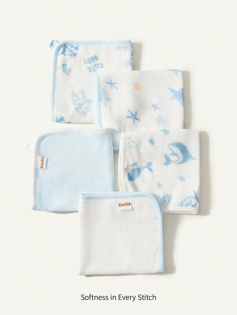 Cozy Pixies 5pcs Cozy Cub Baby Ocean Pattern Oeko-Tex Approved Handkerchiefs - Multicolor - View 1