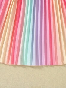 年輕女孩夏季新款時尚可愛漸變荷葉邊裙連衣裙，圓領設計 - 彩色 - 查看 3