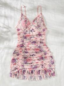 Snug Zone Camisón de pijama informal de verano con estampado floral y dobladillo con volantes - Rosa - Ver 3