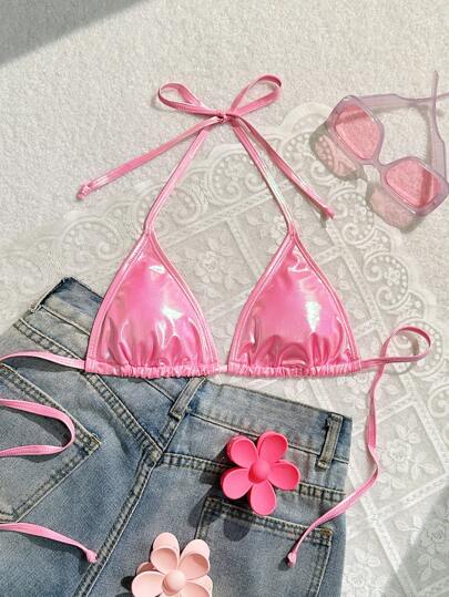 Swim Mod Sırtsız Geri Kravat Sade Her Yerde Baskı Seksi Kadın Bikini Üstleri