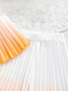 SHEIN Conjunto de pantalones anchos y camisola de estilo dulce de color degradado de verano para niña joven