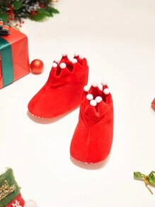 Bébé Fille Bottes Plates Noël À Thème Mignon Design Couronne Anti-Dérapant - Rouge - Voir 5
