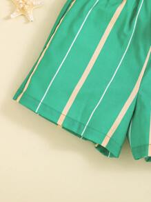 SHEIN Baby Boy Striped Short Sleeve Shirt With Lapel Collar And Casual Shorts Set