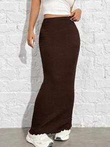SHEIN EZwear Long Brown Knitted Women Skirt
