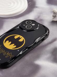 Batman X ROMWE Cartoon Printed Contrast Piping Phone Case - Black - View 2