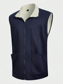 Manfinity Homme Men's Zipper Front Thermal Lined Vest - Blue - View 5