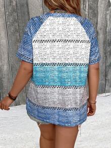 SHEIN LUNE Kích thước lớn Của phụ nữ Mùa hè Cổ chữ V Collared Lỏng lẻo Ngắn tay Khối màu Áo thun - Màu xanh lam - Xem 2