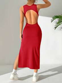 SHEIN EZwear Women Sleeveless Backless Dress With High Side Slit