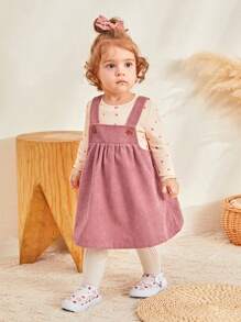 Cozy Pixies Em bé Cô gái Hình trái tim Vòng cổ Tay áo dài Áo Và Váy yếm Bộ - Hồng - Xem 3