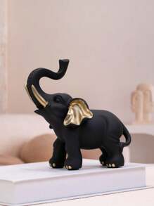 1pc Lucky Resin Elephant Statue, Home Office Desk Decoration, Exquisite Gift - Black - View 3