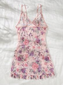 Snug Zone Camisón de pijama informal de verano con estampado floral y dobladillo con volantes - Rosa - Ver 2