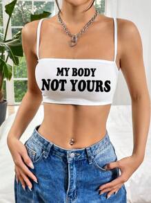 SHEIN EZwear Slogan Patterned Bodycon Camisole Top For Summer