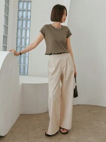 DAZY Women's Solid Color Pleated And Loose Suit Trousers,Women Dress Pants - Beige - View 2