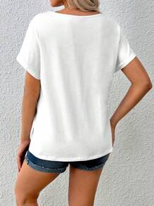 SHEIN Maternity Summer Holiday Loose V-Neck Solid Color T-Shirt - White - View 2